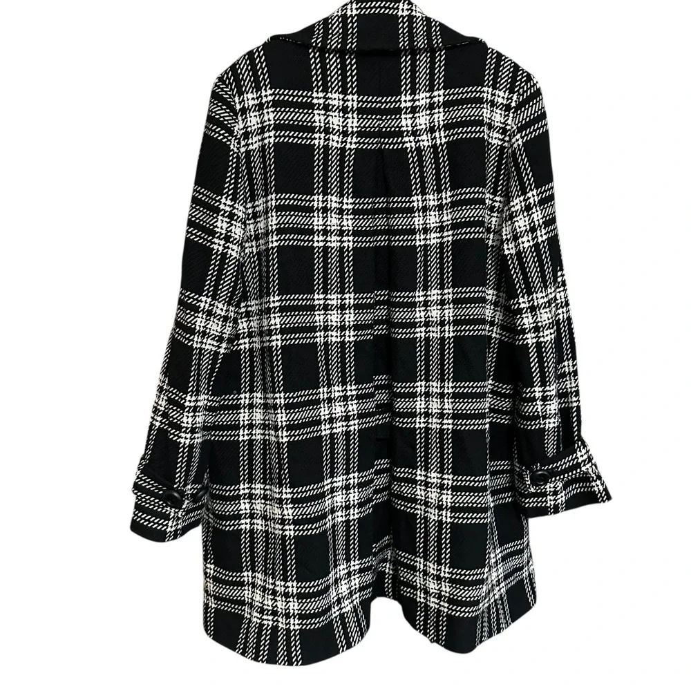 TALBOTS Womens Black White Plaid Wool Blend Pea‎ Coat Sz 12 Jacket